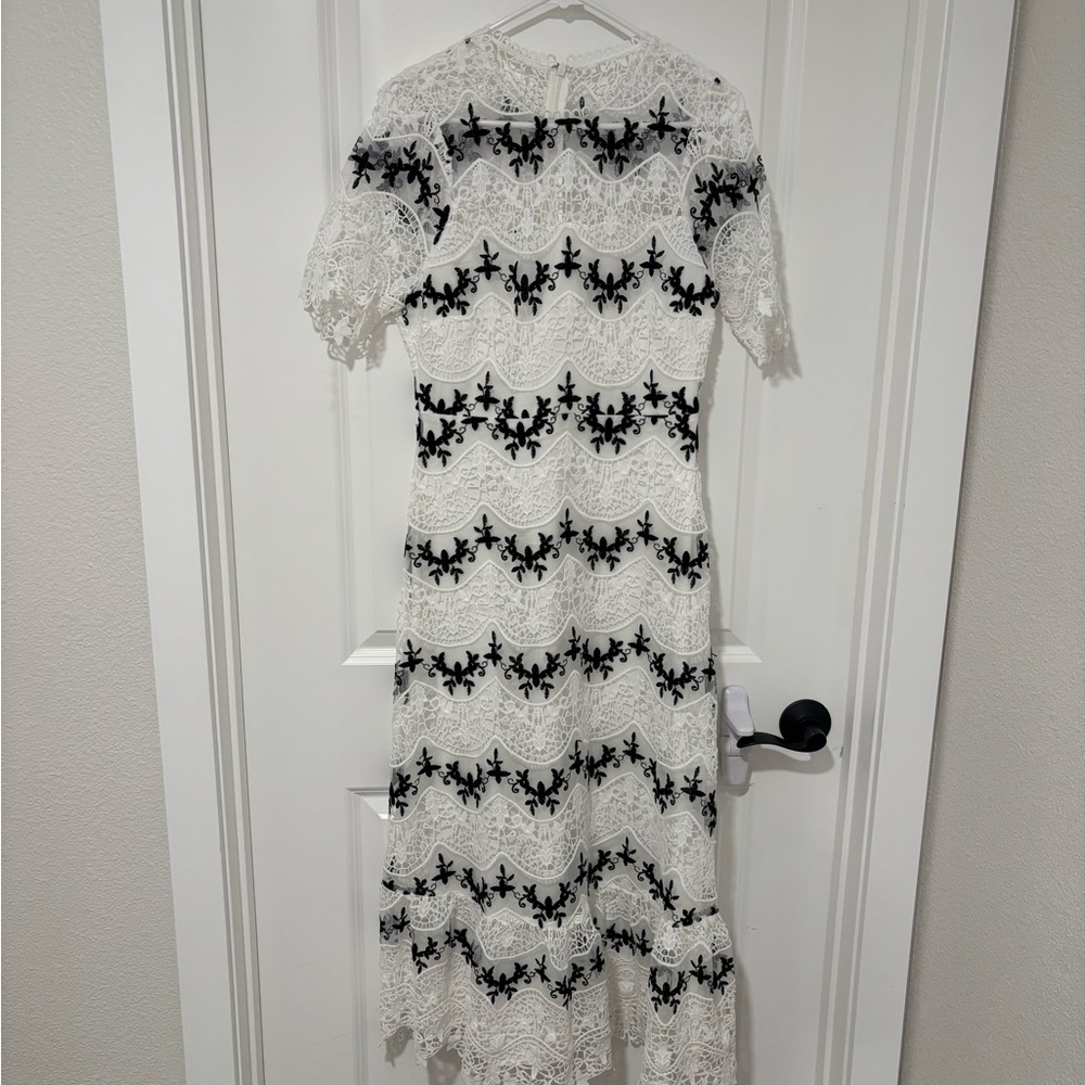 Just Me White Lace Midi Dress with Black Patterns